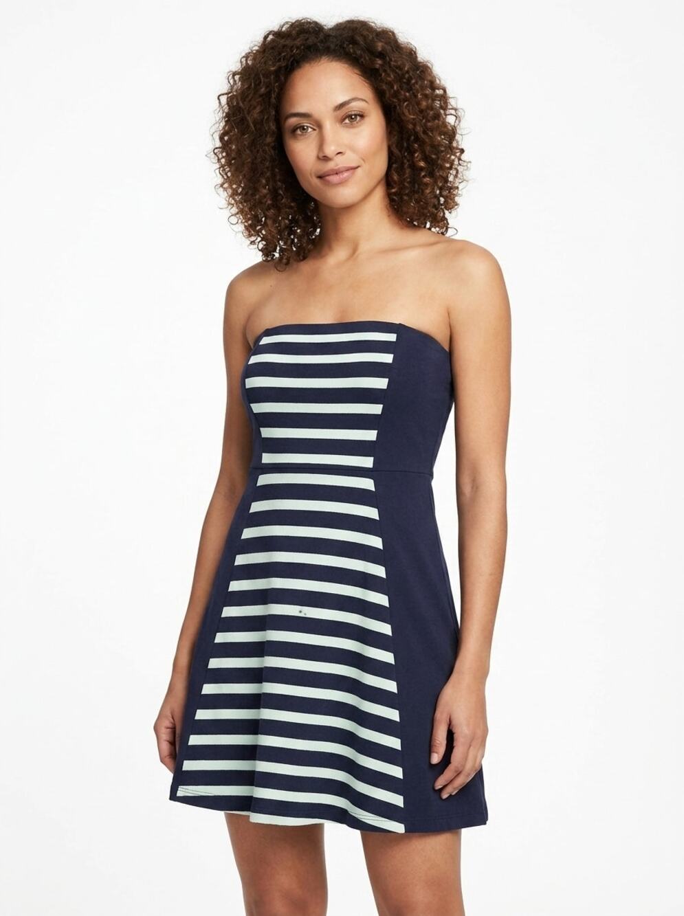 Express Blue A-Line Mini Knit Striped Dress Women Size M